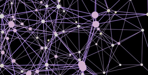 Purple lines connect pastel dots on a black background.  Perfect for technology, connection, and network concepts.