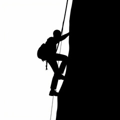 Silhouette of climber scaling steep rock face, showcasing determination and adventure. climber is equipped with harness and rope, emphasizing safety and skill in outdoor sports