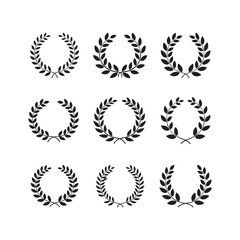 silhouette vector set of laurel leaf floral wreath icons design illustrations