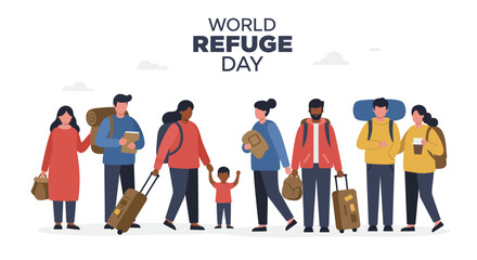 World Refugee Day Illustration with Diverse Group of People Traveling