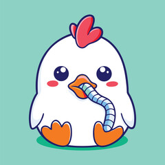 Cute Rooster Cartoon PNG | Chicken Eating Worm, Farm Animal, Funny Character Illustration