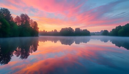 Fototapeta premium The beautiful natural sunrise background over the river