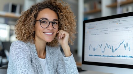 Confident Businesswoman Analyzing Stock Market Data