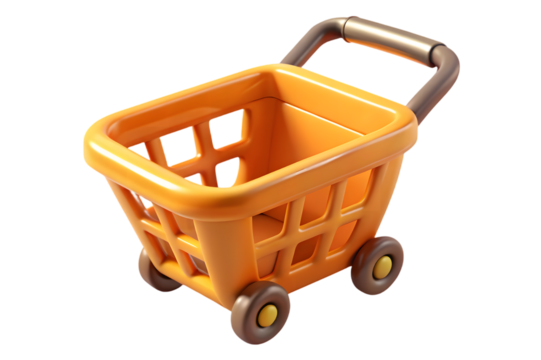 Orange shopping cart icon isolated on transparent background