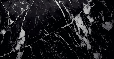 Black marble texture design, dark marble surface, curved golden lines, abstract panoramic background design - Vector illustration