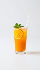 Tropical Summer Cocktail with Orange and Mint on White Background