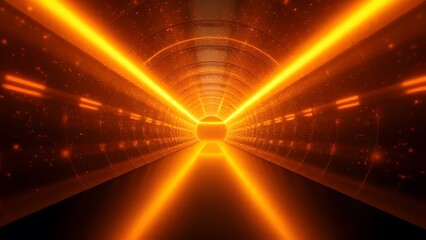 Abstract 3D tunnel lined with glowing golden trails
