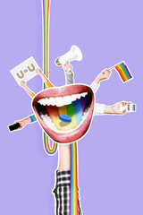 LGBTQ health awareness collage featuring prep, pride flag and u=u advocacy message in purple background