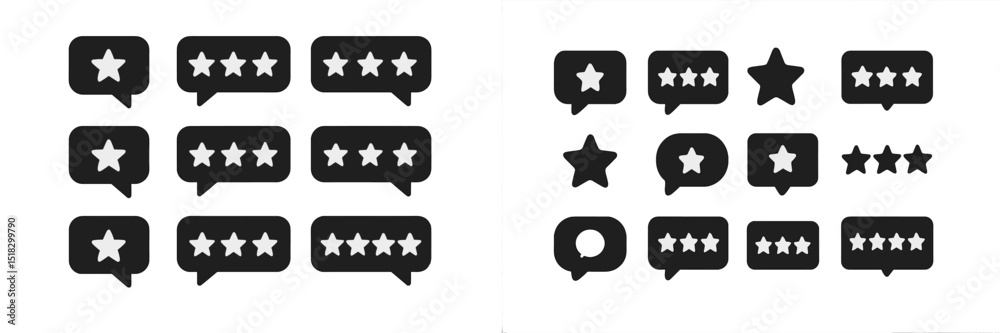 Poster various star ratings and feedback icons in black and white design suitable for online reviews and ra