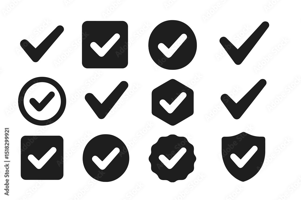Aufkleber Collection of black check marks and symbols for confirmation and approval in various shapes and sizes