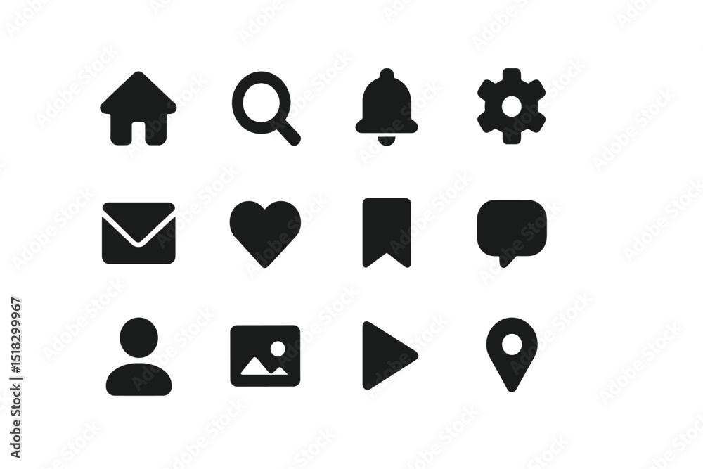 Leinwandbilder variety of modern interface icons in black design for digital applications and websites displayed in