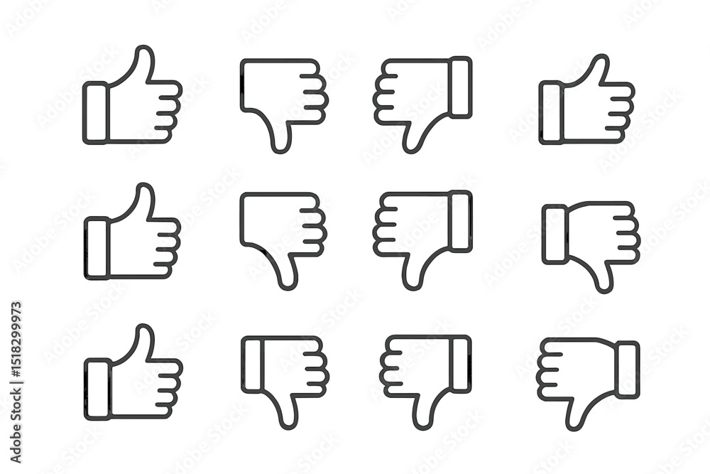 Aufkleber collection of hand gestures showing thumbs up and thumbs down in simple line design