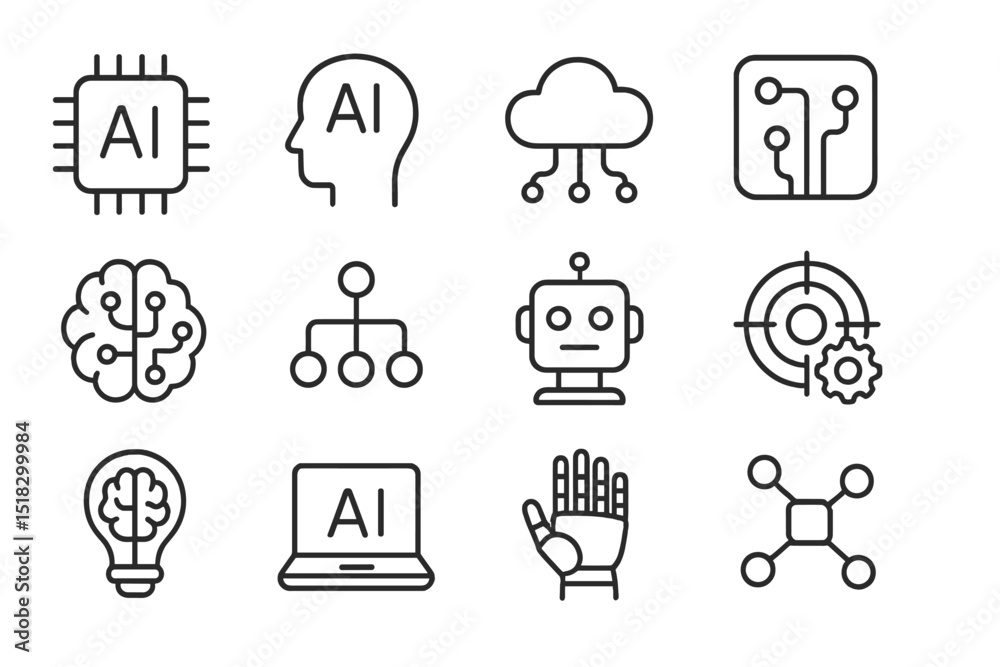 Poster Various icons depicting artificial intelligence concepts and technologies in a modern design