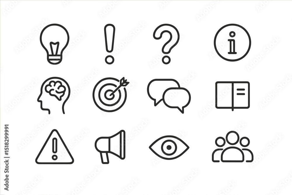 Aufkleber collection of icons representing ideas, communication, and information in a minimalist style suitabl