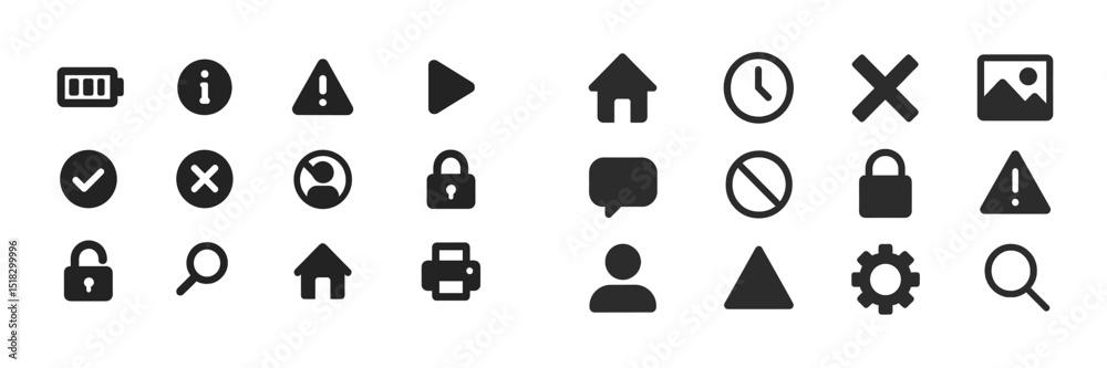 Leinwandbilder Collection of various monochrome icons representing user interface symbols displayed on a digital screen