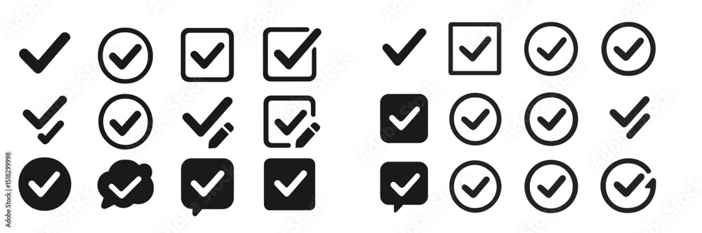 Aufkleber Variety of check mark symbols displayed in different shapes and styles on a simple background