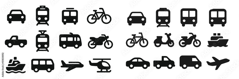 Poster various modes of transportation illustrated in simple black icons representing urban mobility option