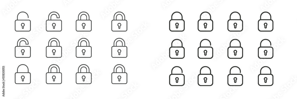 Leinwandbilder Various lock designs displayed in a grid showing both open and closed padlocks for security concepts