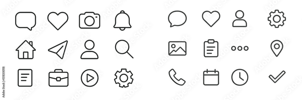 Leinwandbilder Collection of minimalist icons representing various common activities and functions in digital communication and social media