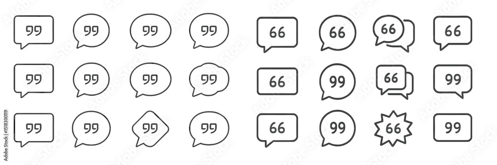 Aufkleber collection of diverse speech bubbles featuring various quotation marks and design styles for creativ