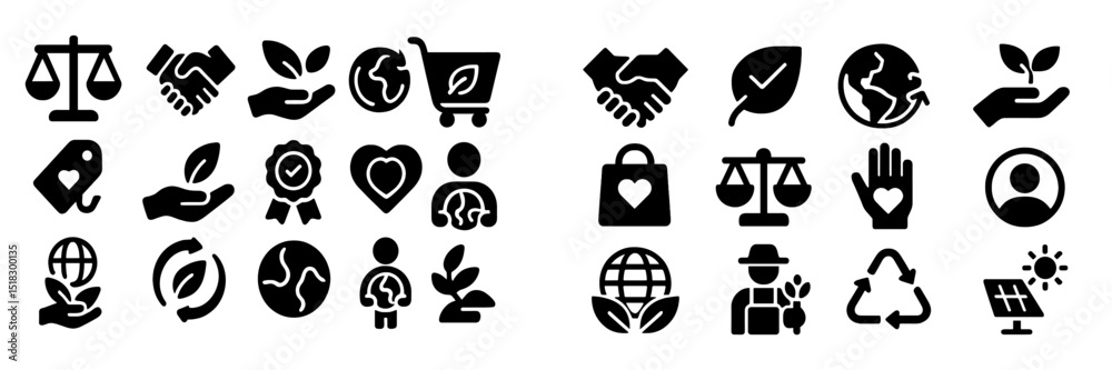Poster illustration of sustainable development and eco-friendly symbols displayed in a balanced arrangement