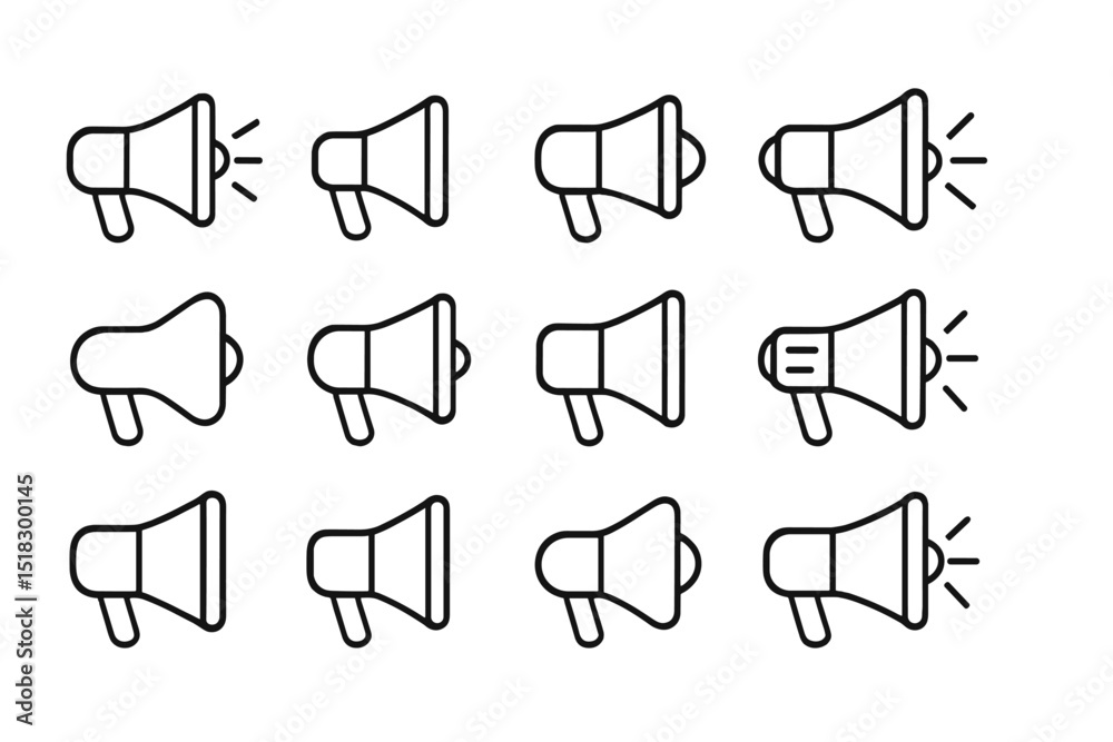 Aufkleber collection of various megaphone illustrations in a simple black and white design suitable for commun