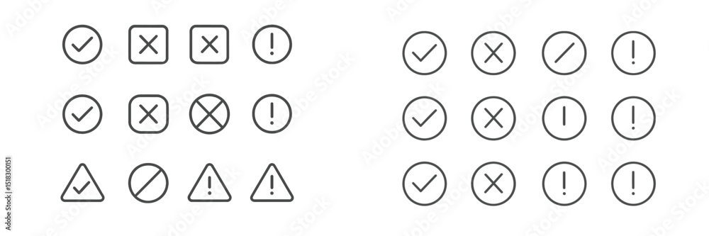 Poster Graphic representation of various symbols, including check marks, crosses, and warning icons arranged in grids