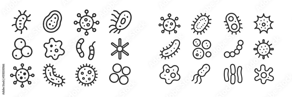 Aufkleber microbial illustrations depicting diverse bacteria and microorganisms in a scientific style, showcas