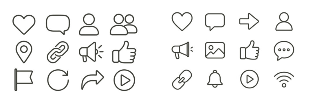 Collection of simple vector icons representing communication and connectivity concepts for modern digital use