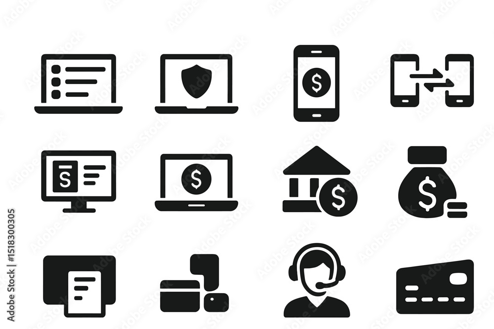 Aufkleber Online banking tools and icons representing financial transactions and security features in a digital environment