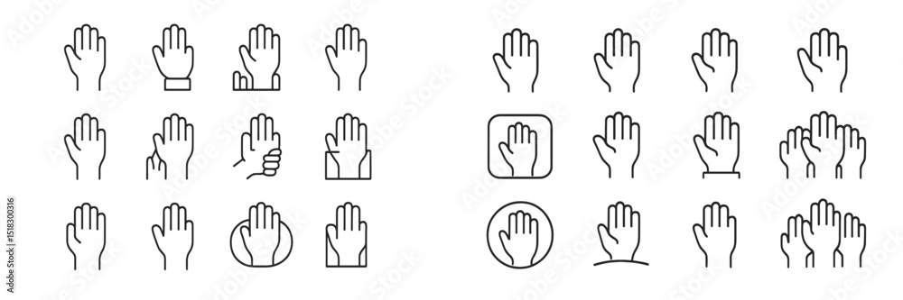 Aufkleber Different hand gestures represented in a variety of styles displayed systematically on a white background