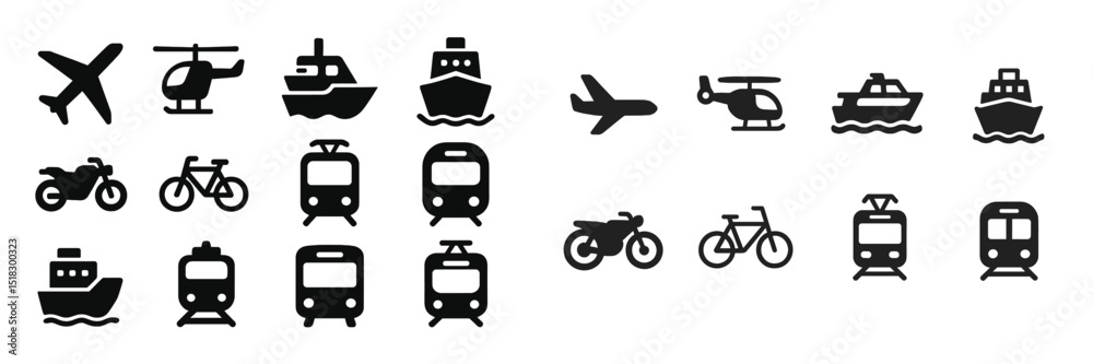 Aufkleber Various modes of transportation depicted in simple black icons on a white background for easy recognition and understanding