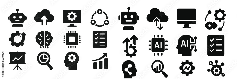 Aufkleber Graphic representation of artificial intelligence and technology concepts highlighting various tools and processes in a modern setting
