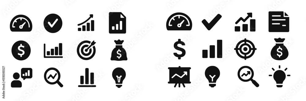 Poster icons representing finance and analytics used in business presentations and reports for effective co
