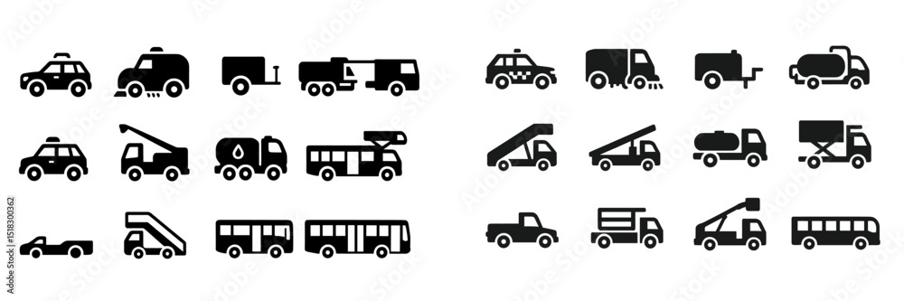 Poster various vehicle silhouettes showcasing different types and styles in a black and white design