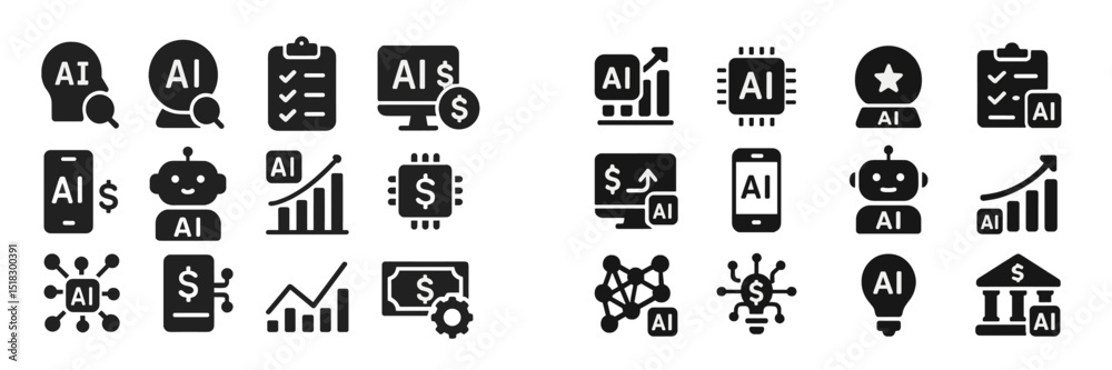 Aufkleber innovative icons representing artificial intelligence applications in business and finance sectors d