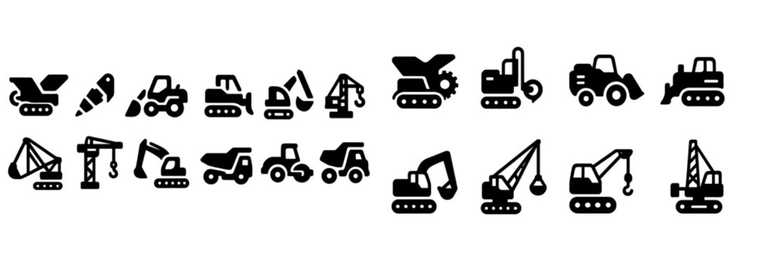 Fototapeta Various construction equipment icons representing machinery used in building sites and excavation activities