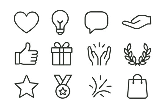 Symbols representing positivity, creativity, and celebration in a minimalist design format for various concepts