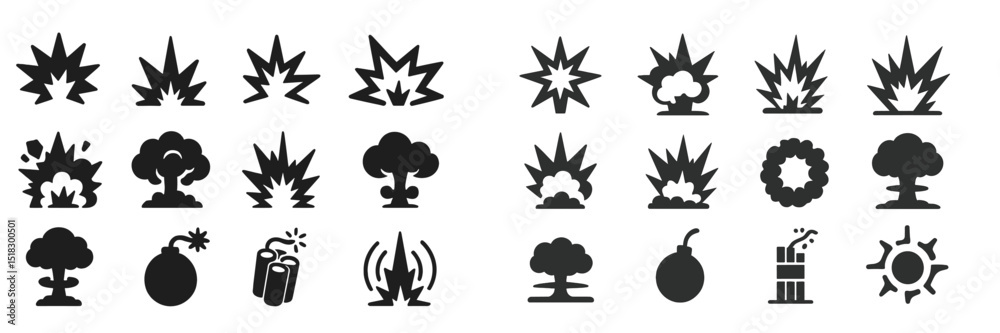 Aufkleber explosive graphic symbols illustrating various types of explosions and blasts