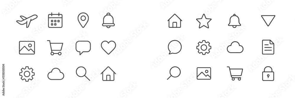 Leinwandbilder Collection of minimalist line icons representing various activities and objects for digital and print design projects