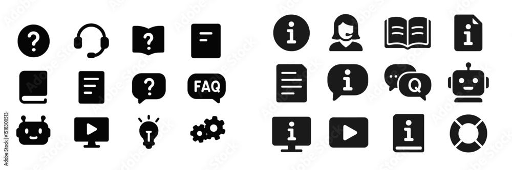 Aufkleber Collection of black icons representing various concepts of information and assistance in digital environments
