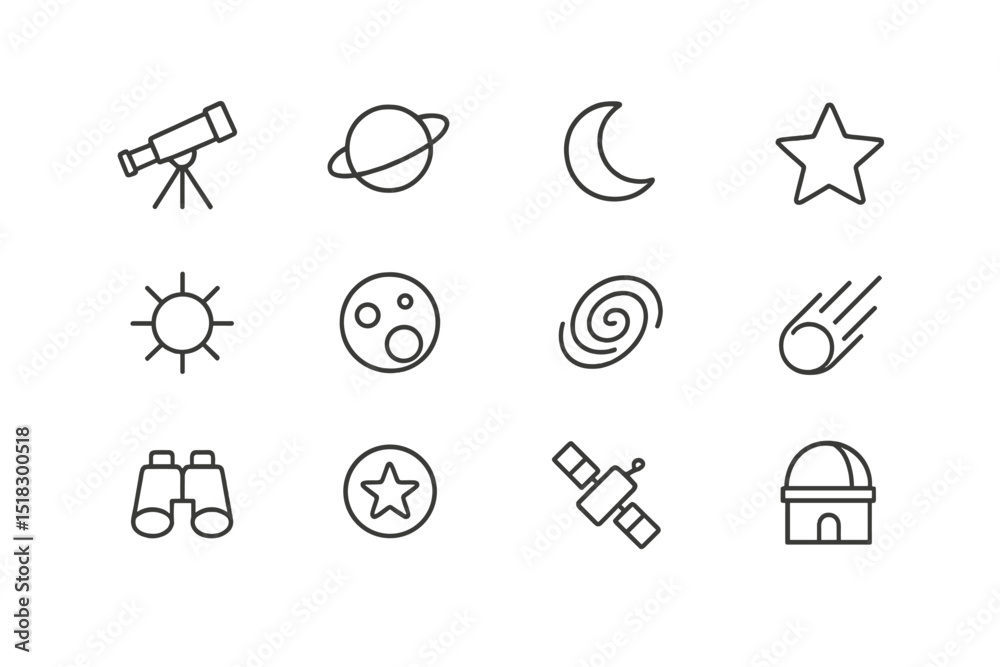 Aufkleber explore the wonders of astronomy with various celestial symbols and tools like telescopes and planet