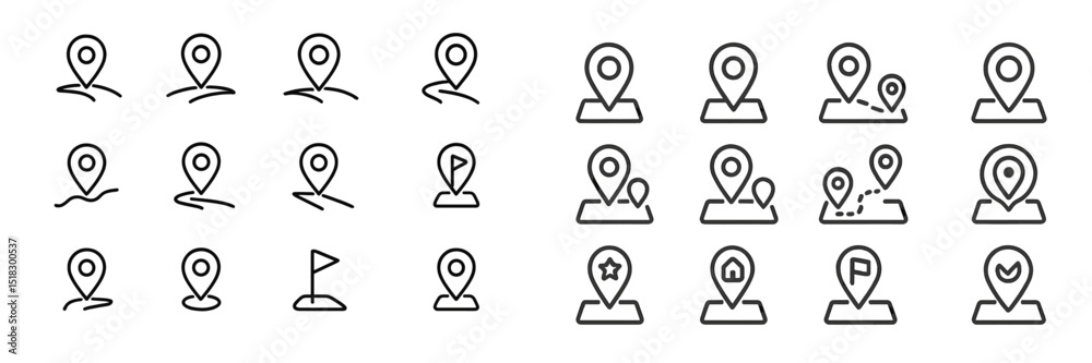 Leinwandbilder Different styles of location markers represented as line icons for use in digital maps or navigation applications