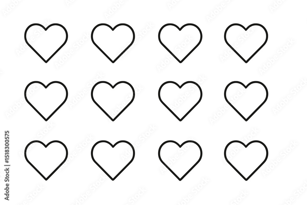 Aufkleber simple outline hearts arranged in a grid pattern, perfect for design projects or decorations