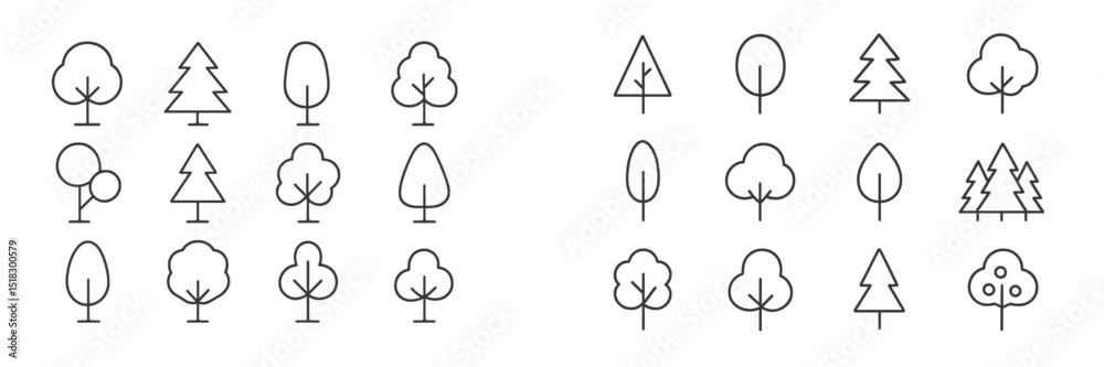 Aufkleber Various tree illustrations arranged in grid format showcasing different shapes and types