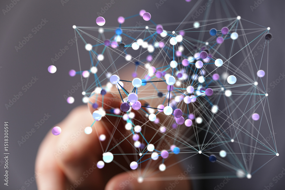 Poster abstract image of a hand interacting with a complex network of interconnected nodes, representing gl