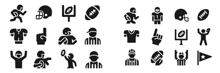 Symbols representing football players, referees, and equipment in a sports-themed graphic design layout