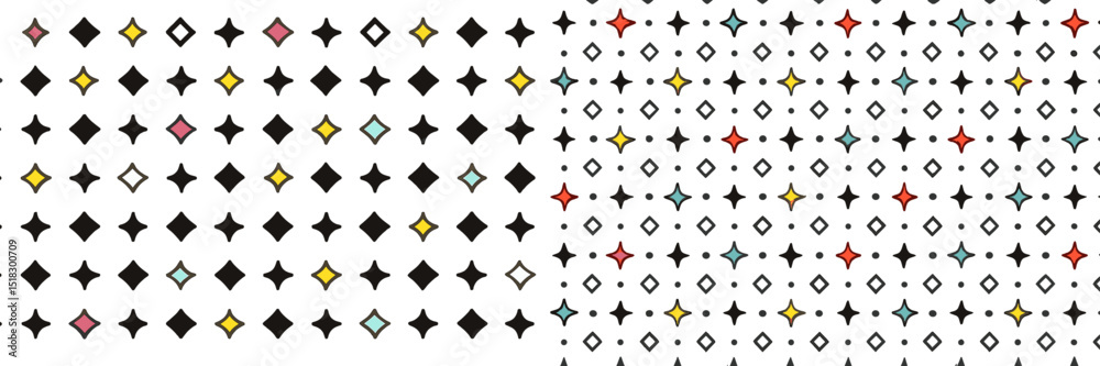 Poster Colorful geometric patterns in a vibrant design display contrasting shapes and hues