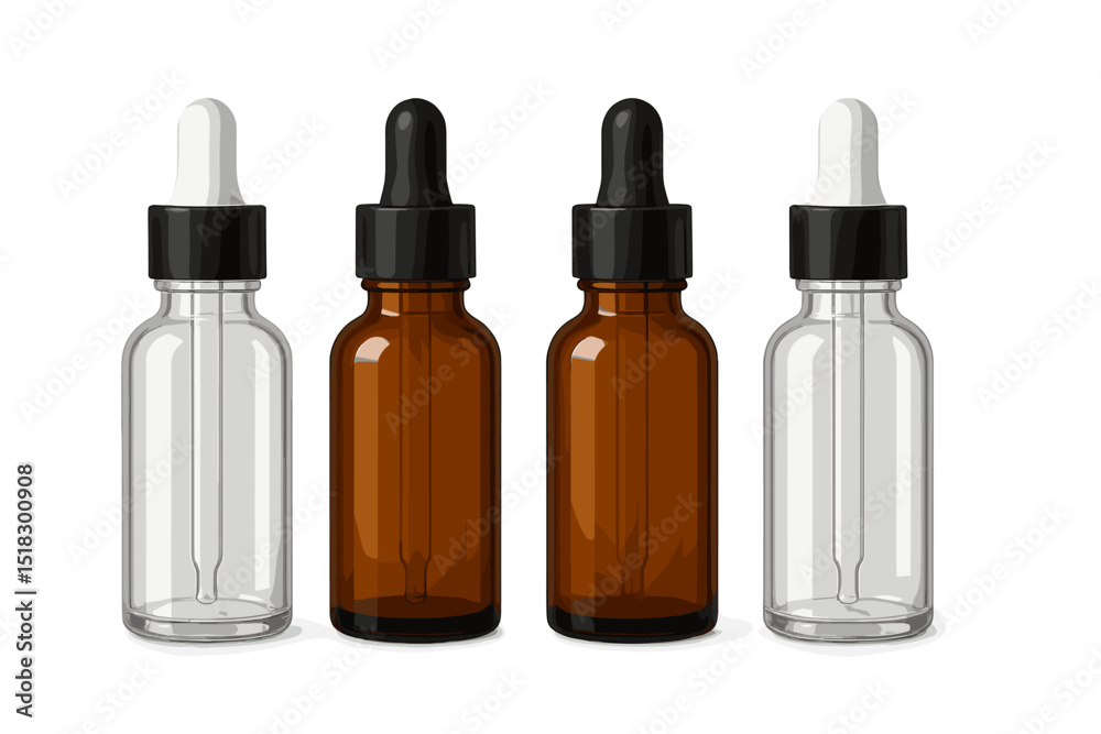 Fototapete four different dropper bottles in various colors positioned side by side on a clean surface
