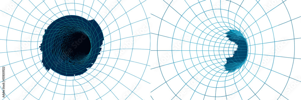 Aufkleber visual representation of the concept of wormholes in theoretical physics with a blue grid background